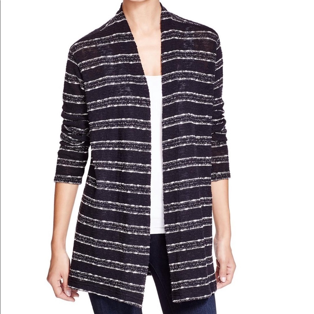 COPY - Three Dots Open Cardigan  Black Silver Stripe XS